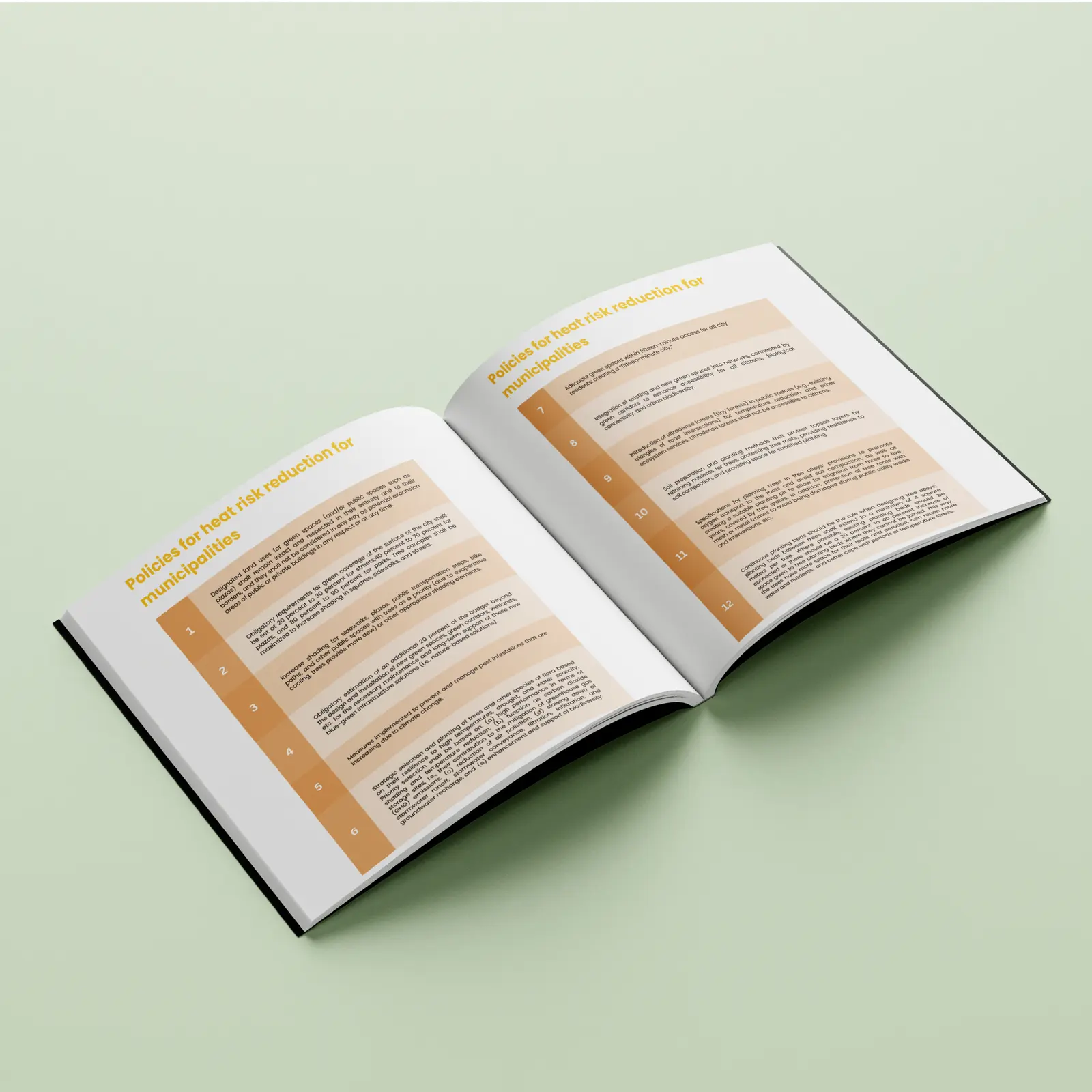 Publication spread listing twelve numbered policy recommendations for municipalities.